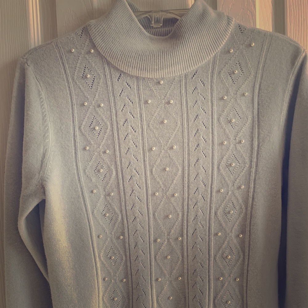Baby Blue Sweater. Pearl accents. Size M